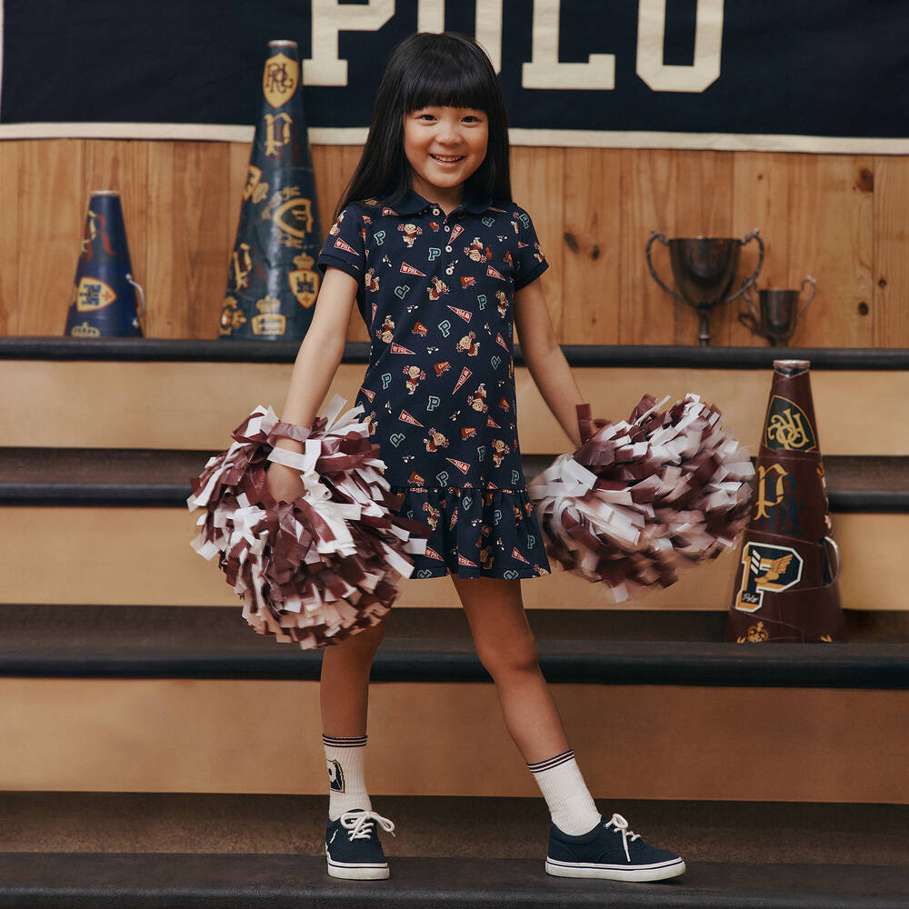 Ralph Lauren Girls Blue Cotton Polo Dress Childrensalon Outlet