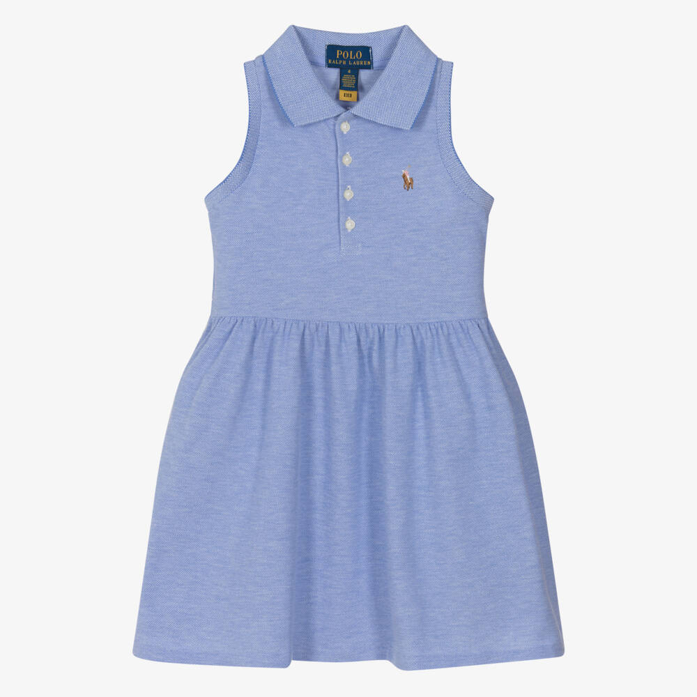 Ralph Lauren-Girls Blue Cotton Polo Dress | Childrensalon Outlet