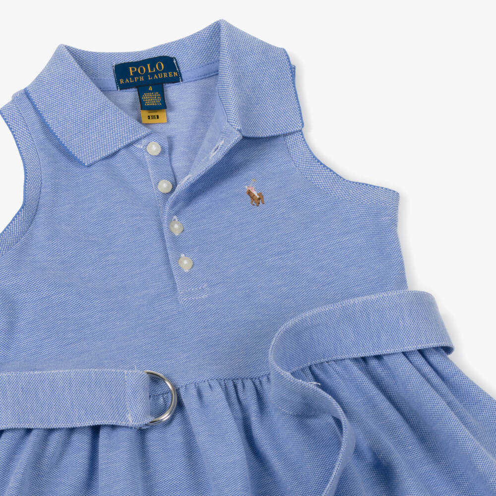 Ralph Lauren-Girls Blue Cotton Polo Dress | Childrensalon Outlet
