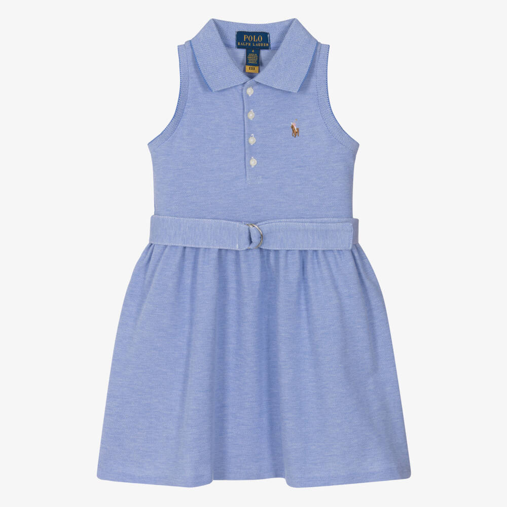 Ralph Lauren-Girls Blue Cotton Polo Dress | Childrensalon Outlet