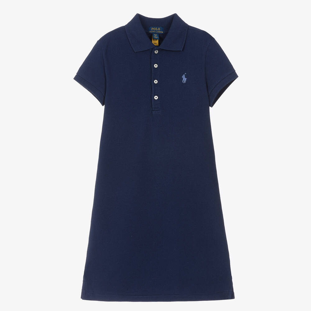 Ralph Lauren Robe polo bleue en coton pour fille Childrensalon Outlet