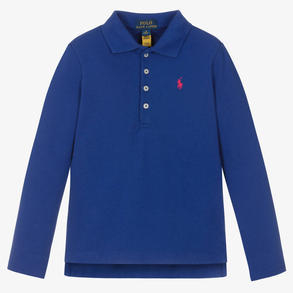 Polo Ralph Lauren - توب بولو قطن بيكيه لون أزرق للبنات | Childrensalon