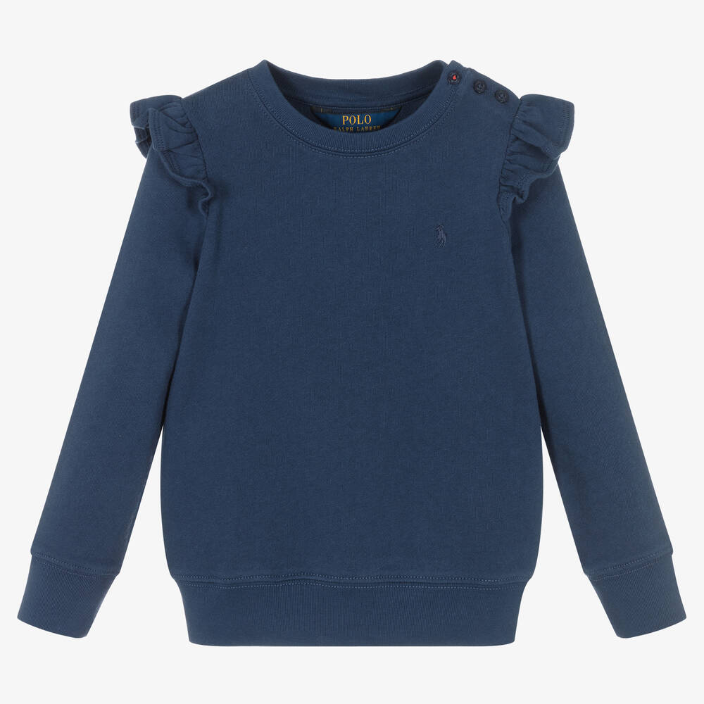 Polo Ralph Lauren - Girls Blue Cotton Ruffle Sweatshirt | Childrensalon