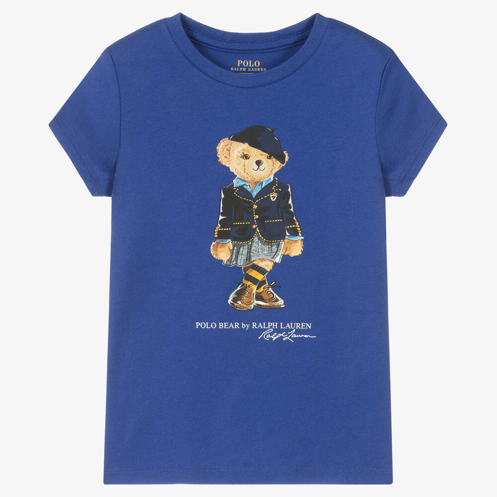 Polo Ralph Lauren - Синяя хлопковая футболка для девочек | Childrensalon