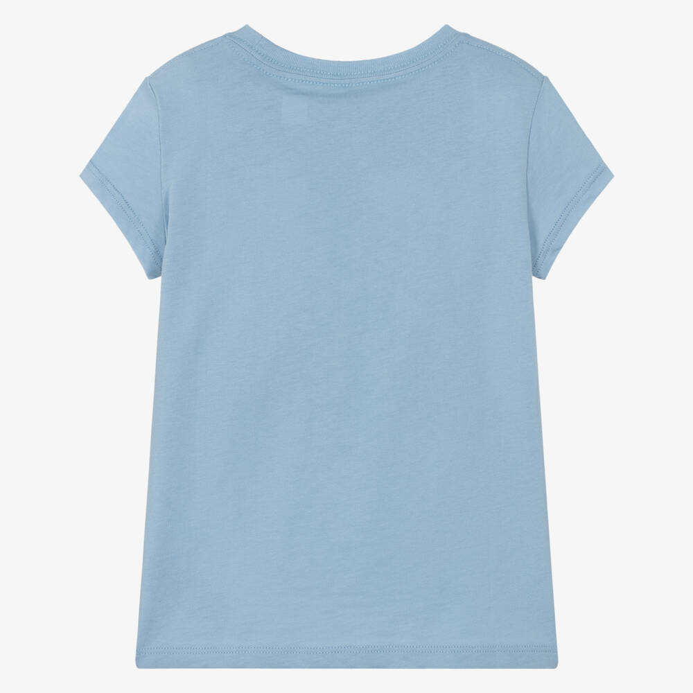 Ralph Lauren-Girls Blue Cotton T-Shirt with Polo Bear Motif | Childrensalon Outlet