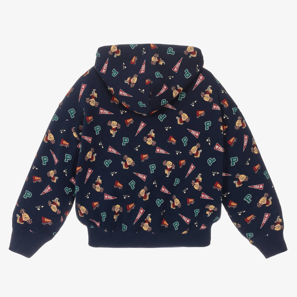 Ralph Lauren-Синяя хлопковая худи на молнии для девочек | Childrensalon Outlet