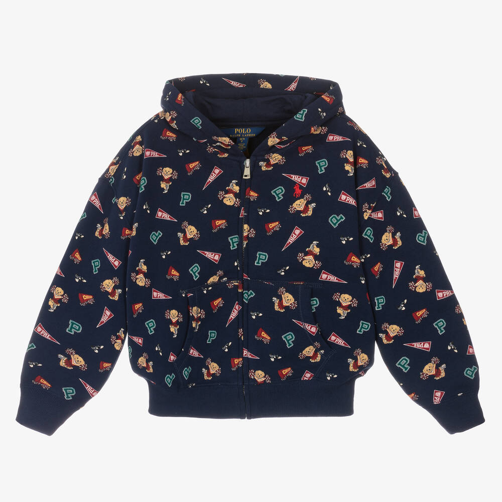 Ralph Lauren-Girls Blue Cotton Zip-Up Hoodie | Childrensalon Outlet
