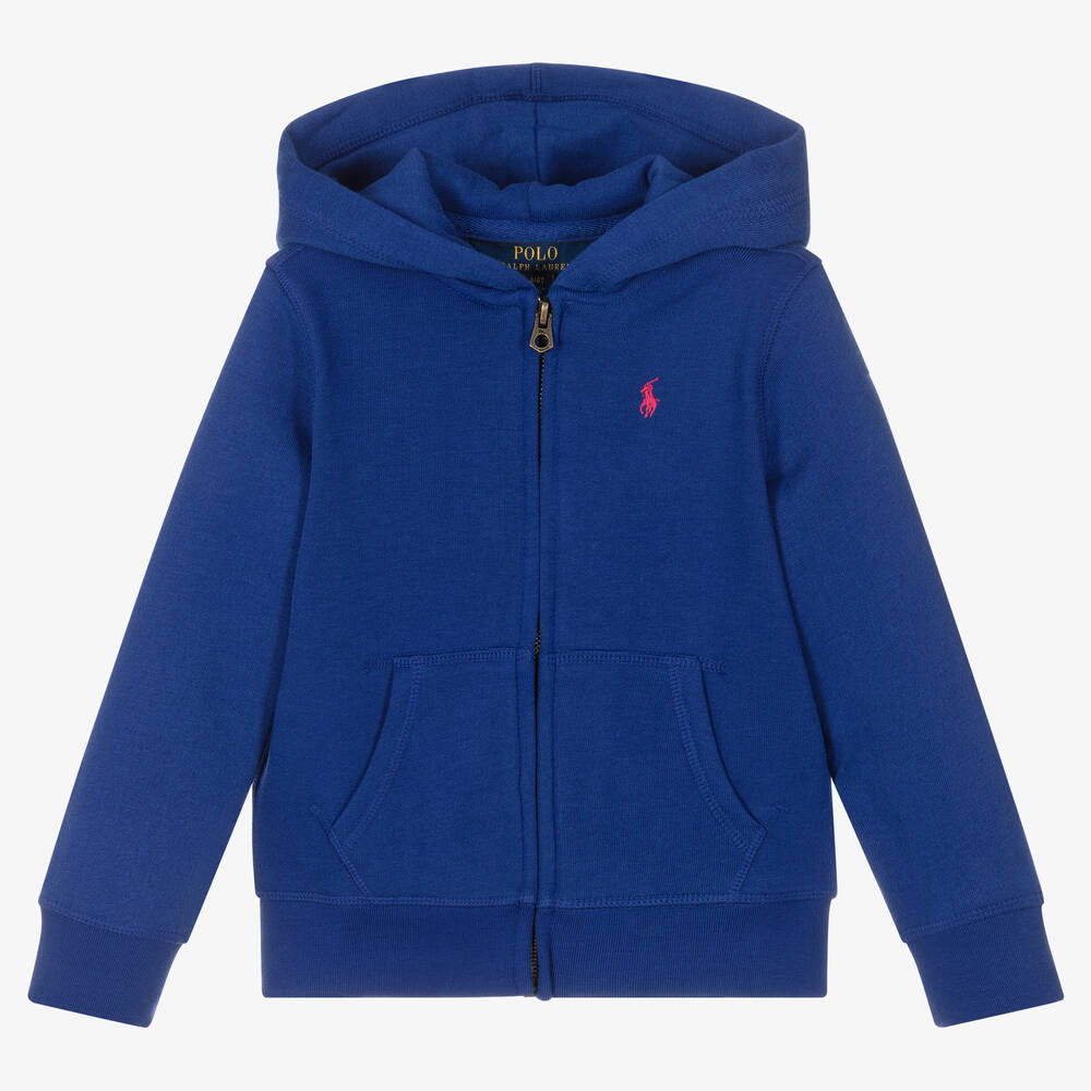 Polo Ralph Lauren - Girls Blue Cotton Zip-Up Top | Childrensalon