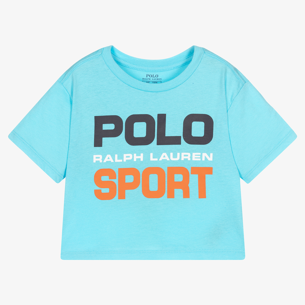 Polo Ralph Lauren - Blaues, kurzes T-Shirt für Mädchen | Childrensalon