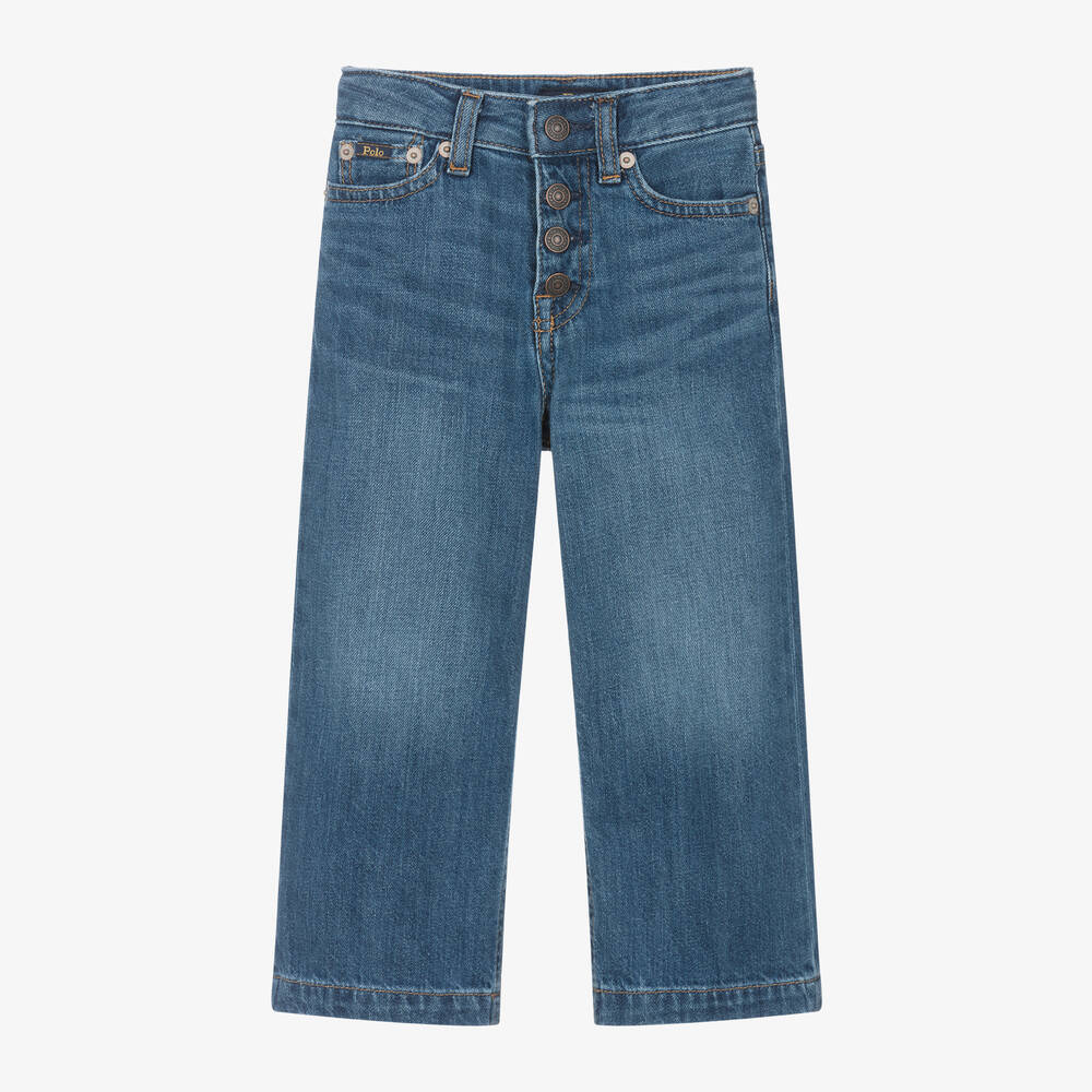 Ralph Lauren-Girls Blue Denim Wide Leg Crop Jeans | Childrensalon Outlet
