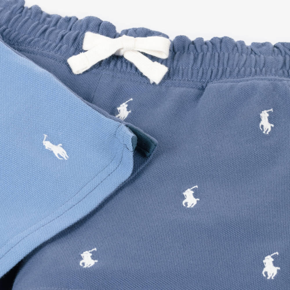 Ralph Lauren-Girls Blue Embroidered Piqué Shorts | Childrensalon Outlet