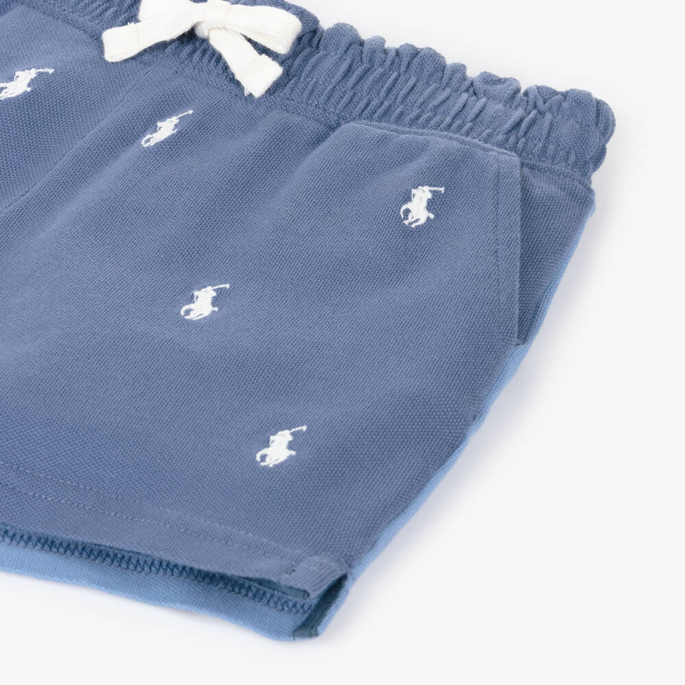 Ralph Lauren-Girls Blue Embroidered Piqué Shorts | Childrensalon Outlet