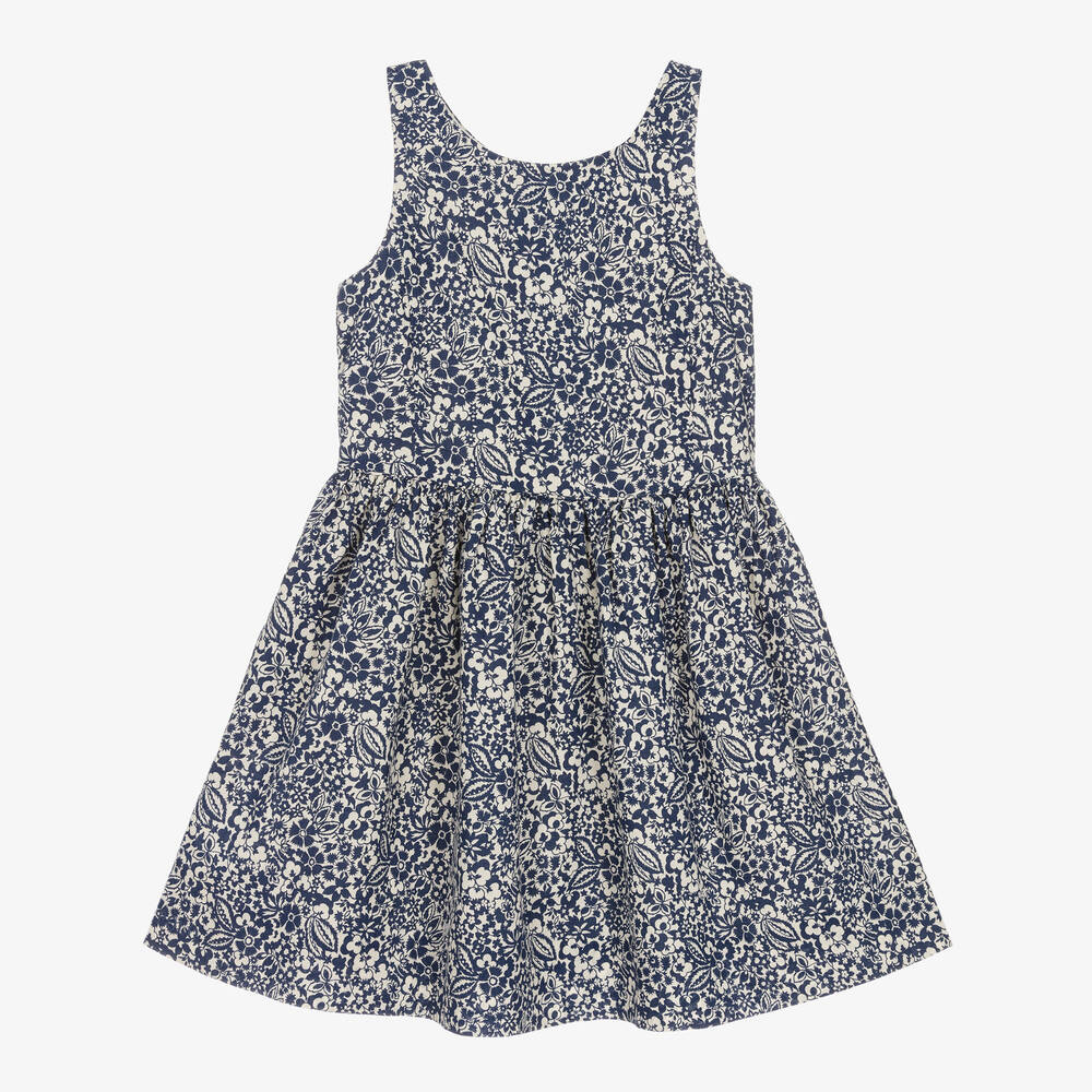 Ralph Lauren - Girls Blue Floral Cotton Dress | Childrensalon