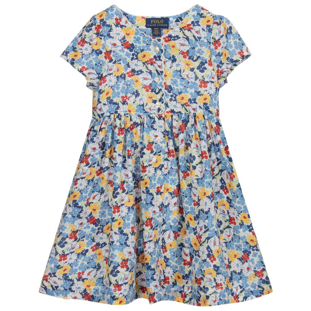 Polo Ralph Lauren - Blaues Kleid mit Blumenmuster (M) | Childrensalon