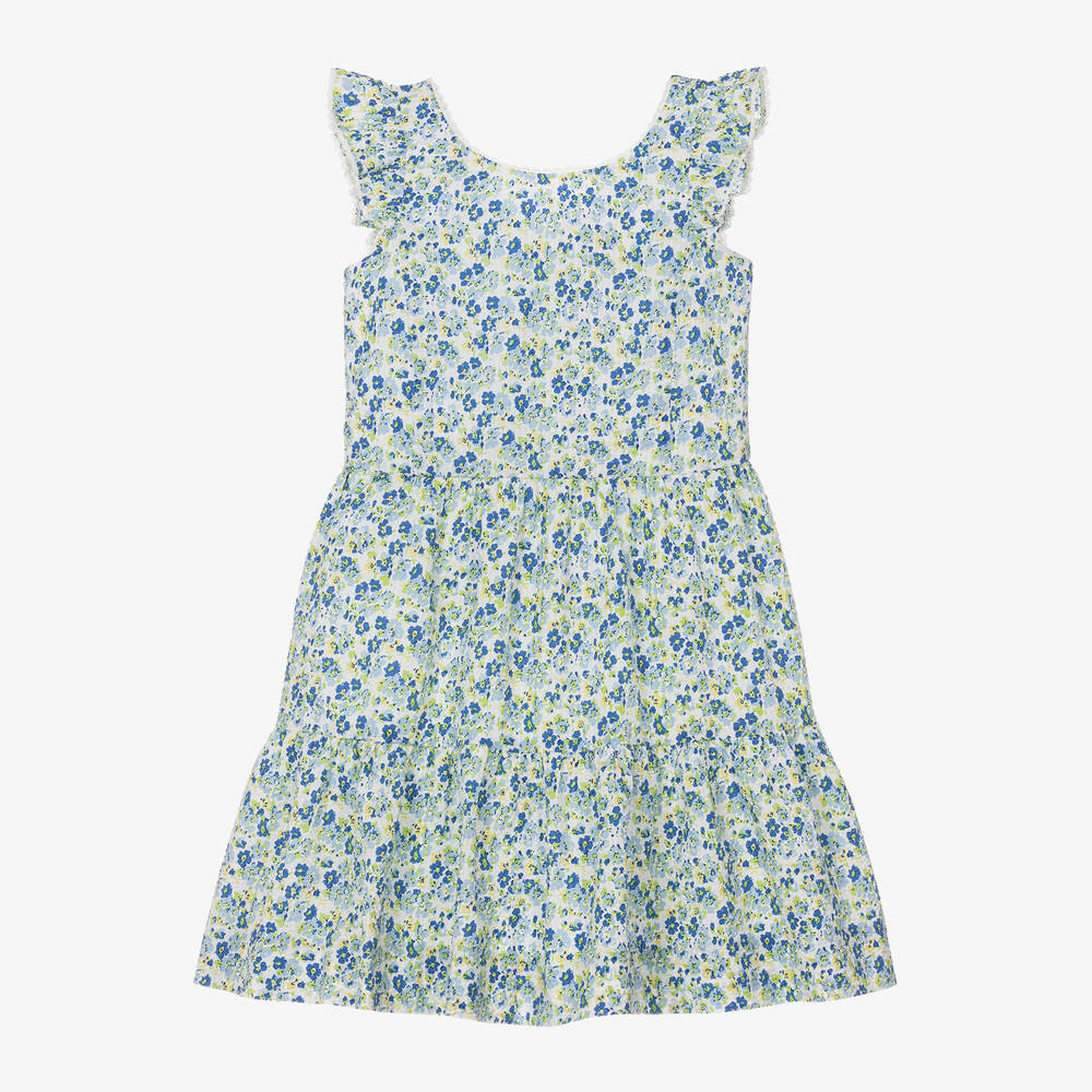Ralph Lauren-Girls Blue Floral Print Cotton Dress | Childrensalon Outlet