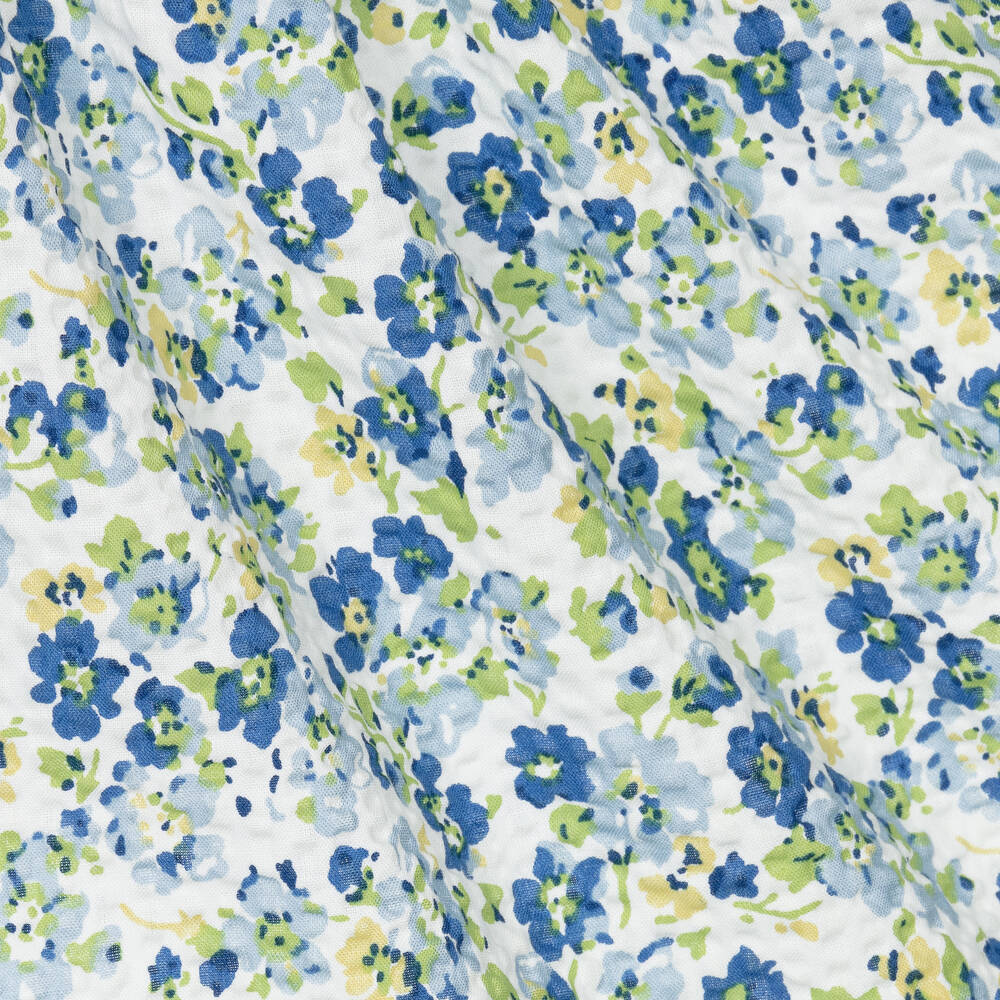 رالف لورين-فستان قطن سيرسوكر لون أزرق بطبعة ورود | Childrensalon Outlet