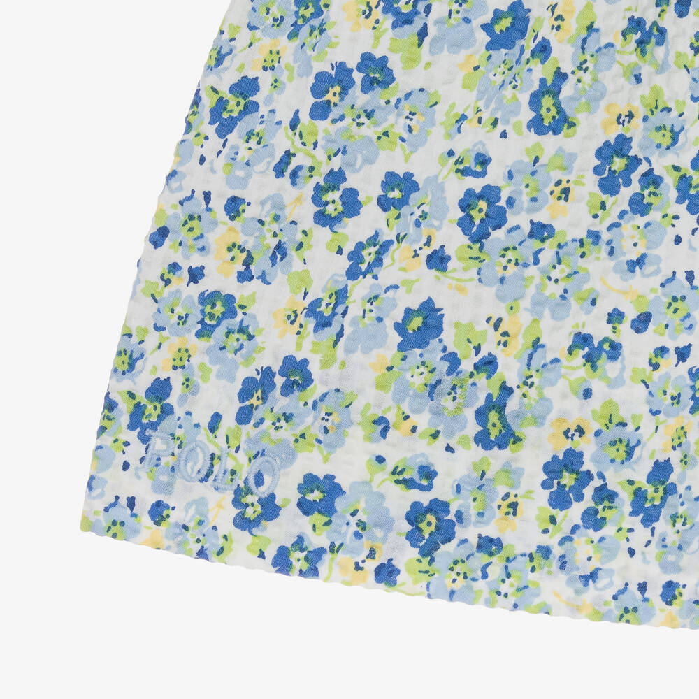 رالف لورين-فستان قطن سيرسوكر لون أزرق بطبعة ورود | Childrensalon Outlet