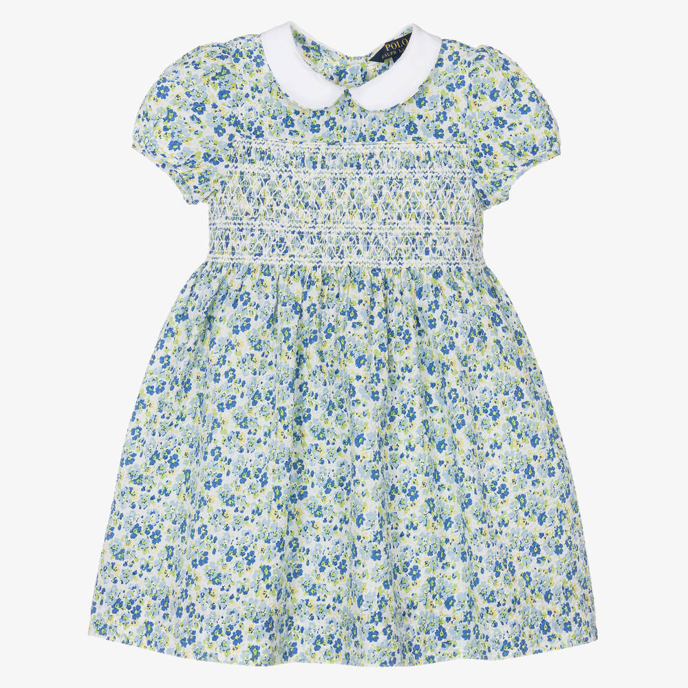 Ralph Lauren-Girls Blue Floral Print Seersucker Dress | Childrensalon Outlet