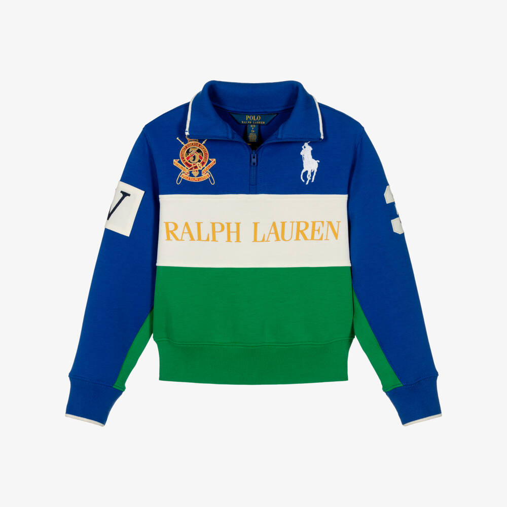 Ralph Lauren-Синий свитшот с четвертью молнии и логотипом | Childrensalon Outlet