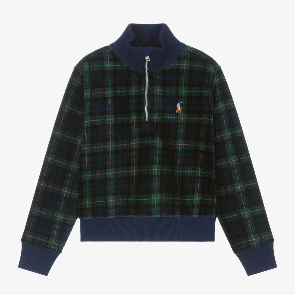 Ralph Lauren-توب بسحاب تارتان كوردروي لون كحلي | Childrensalon Outlet