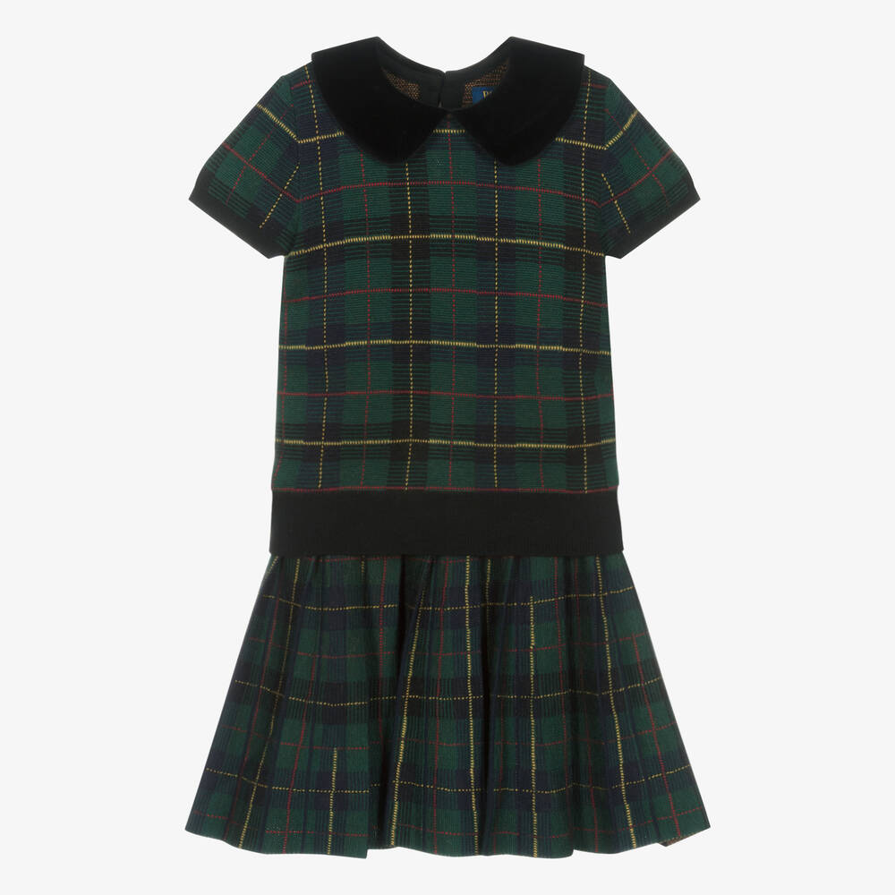 Ralph Lauren - Ensemble jupe verte à carreaux | Childrensalon