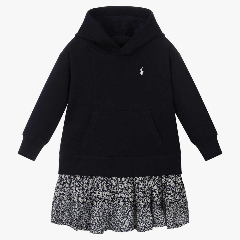 Polo Ralph Lauren - Girls Blue Hooded Sweatshirt Dress | Childrensalon