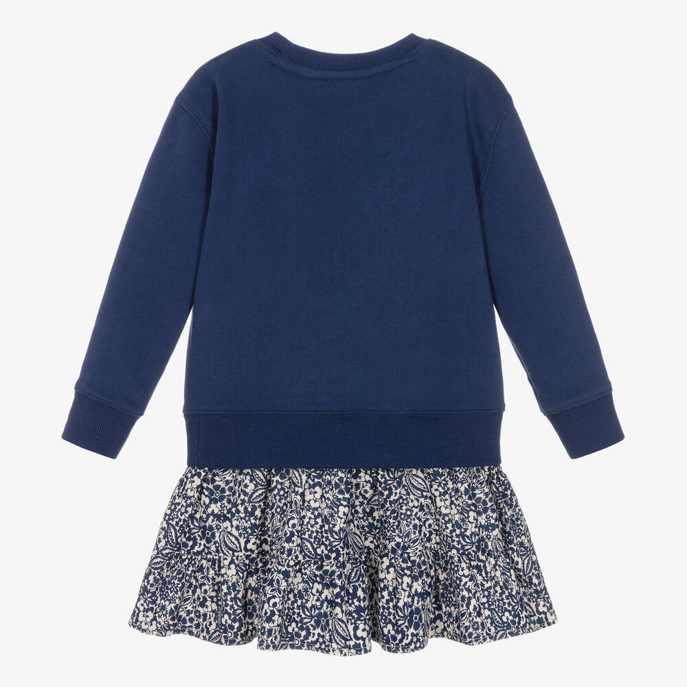 Ralph Lauren-Girls Blue Jersey & Floral Cotton Dress | Childrensalon Outlet