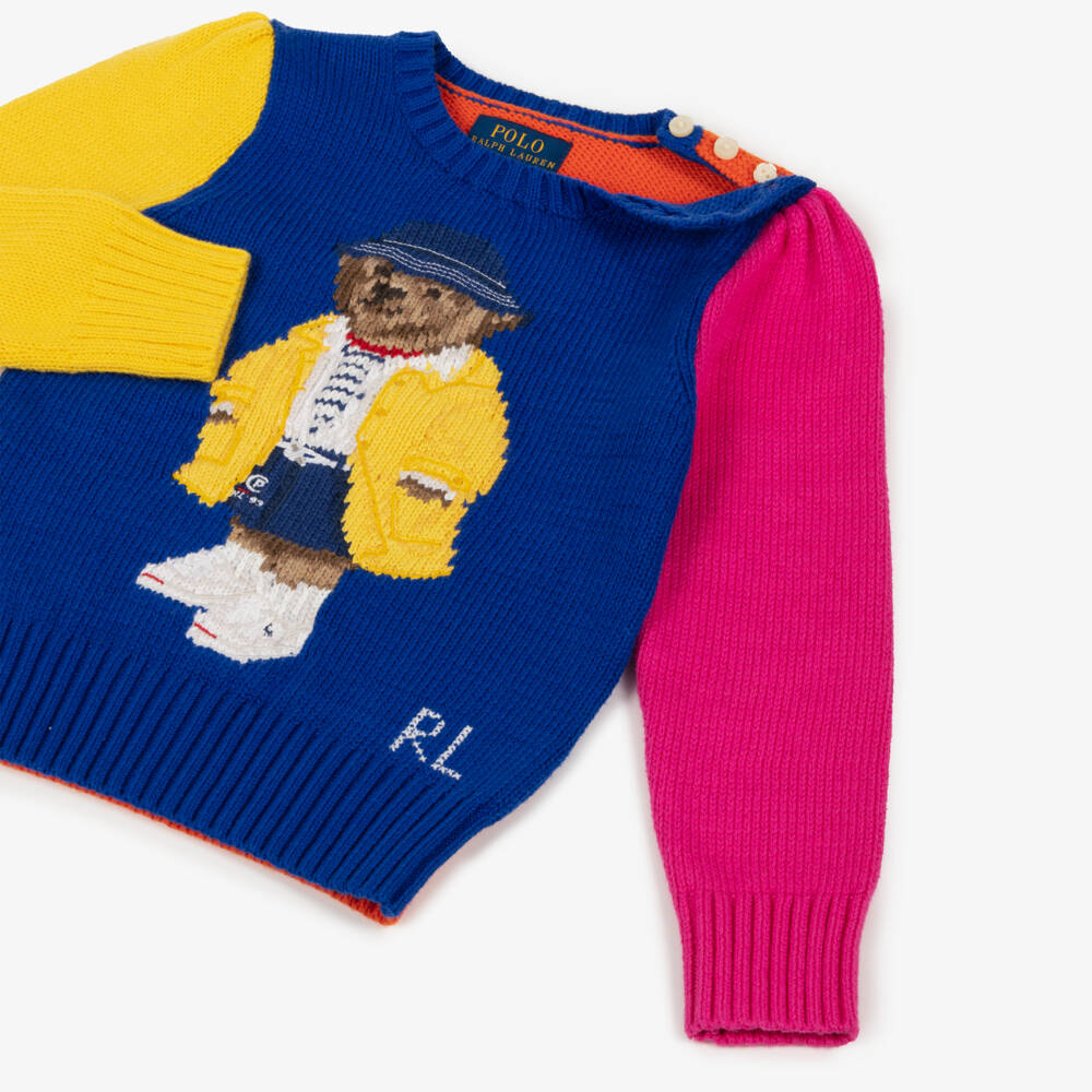 Ralph Lauren-Синий вязаный свитер с медведем для девочек | Childrensalon Outlet