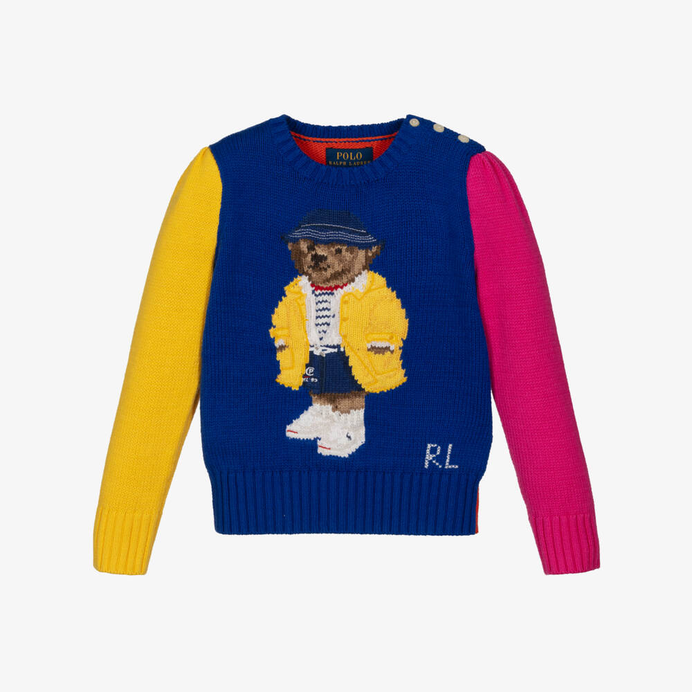 Ralph Lauren-Girls Blue Knit Bear Pullover | Childrensalon Outlet