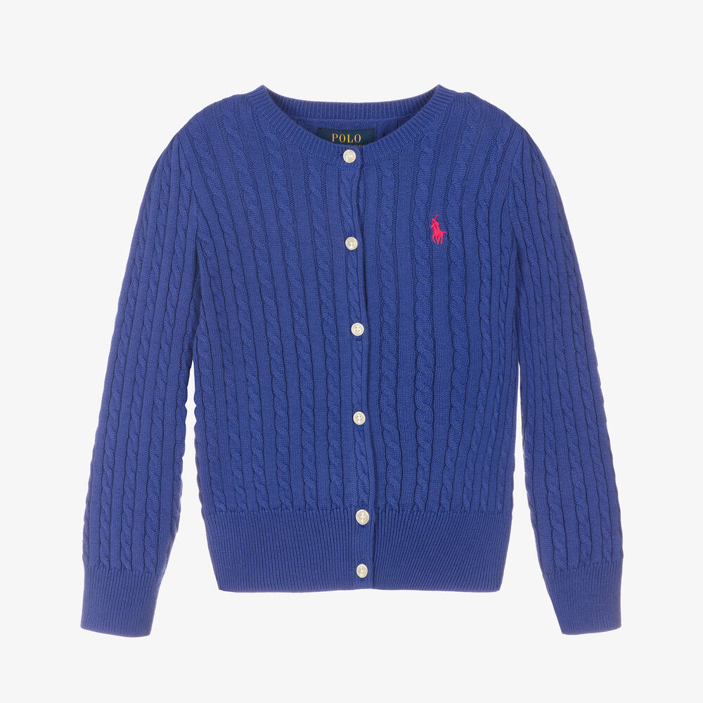 Polo Ralph Lauren - كارديغان قطن محبوك لون أزرق للبنات | Childrensalon