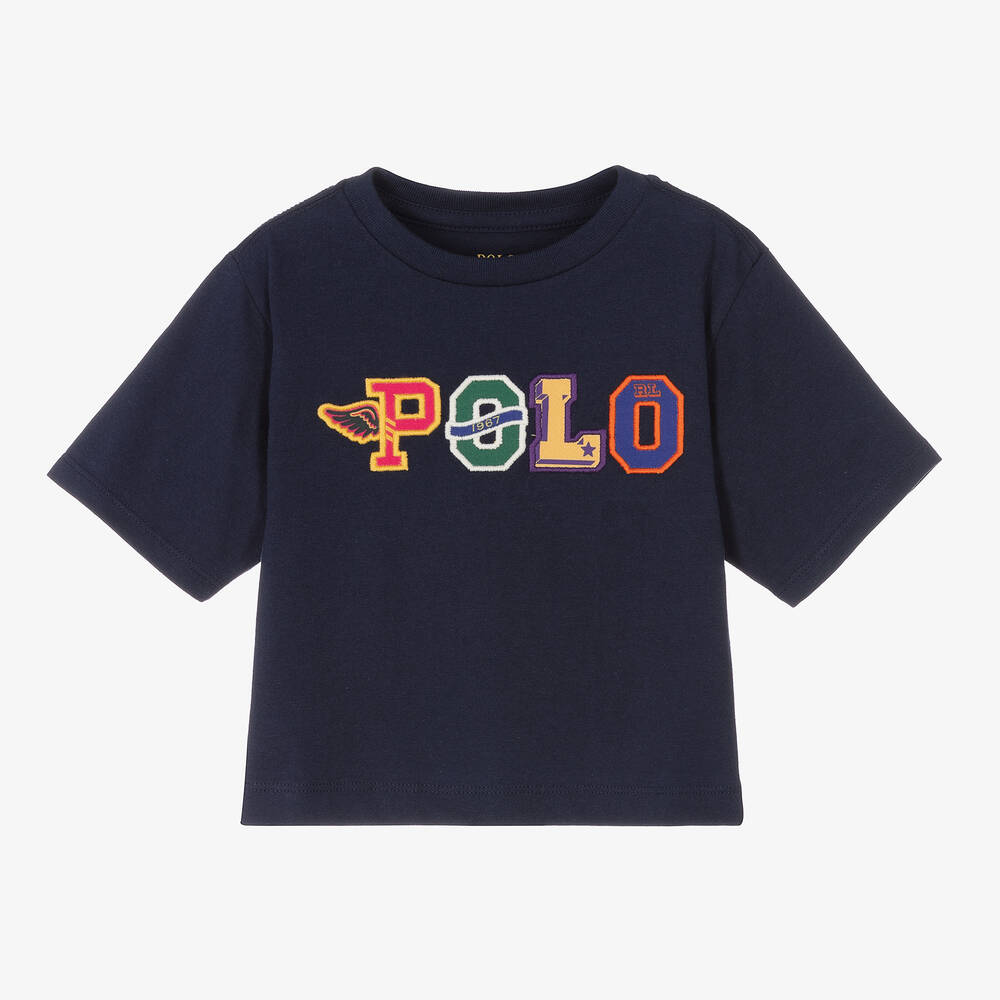 Polo Ralph Lauren - تيشيرت قطن جيرسي لون كحلي للبنات | Childrensalon