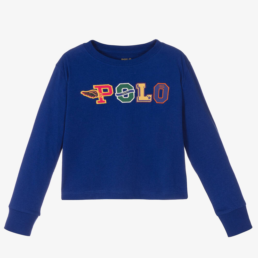 Polo Ralph Lauren - Girls Blue Logo Boxy Top | Childrensalon