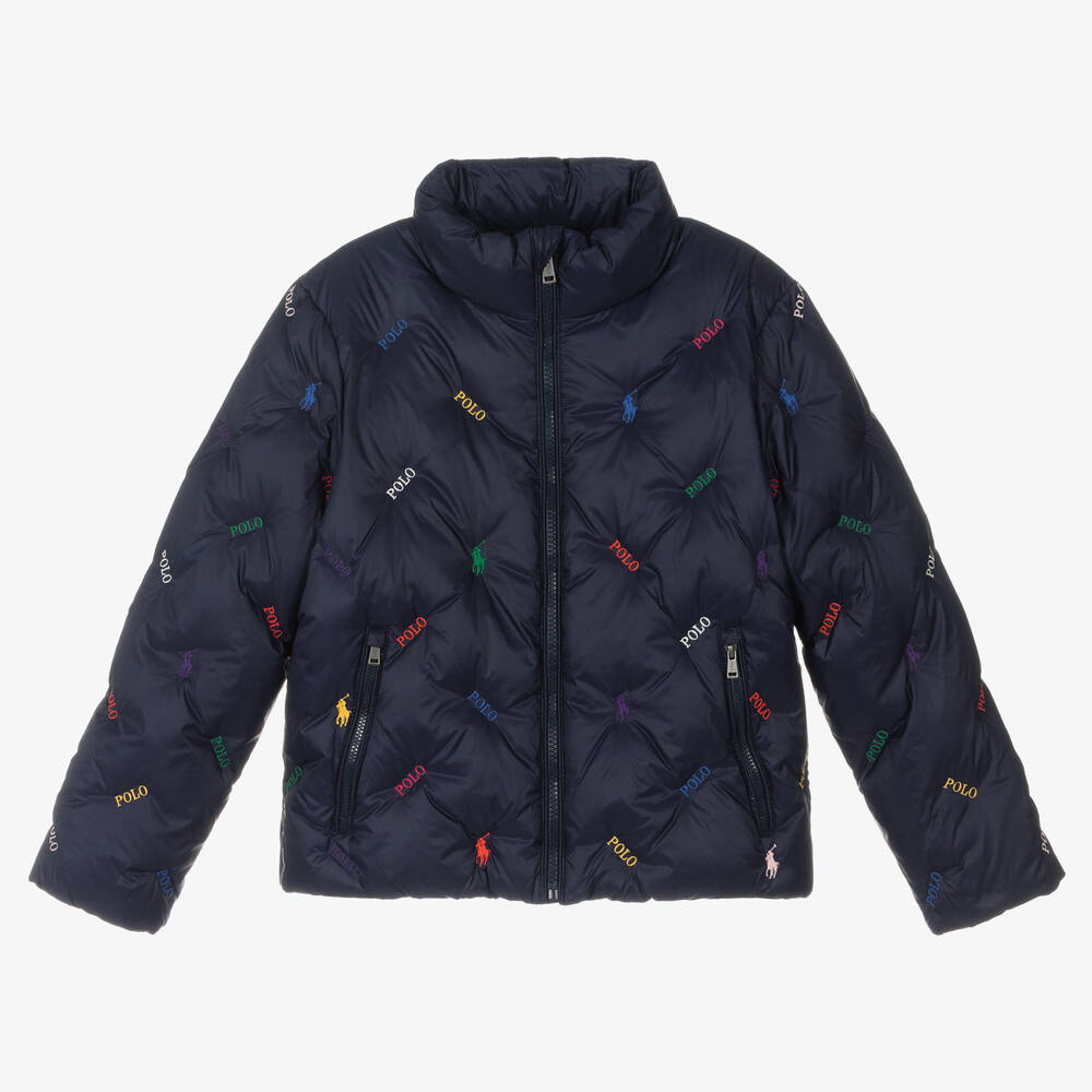 Polo Ralph Lauren - Girls Blue Logo Down Jacket | Childrensalon