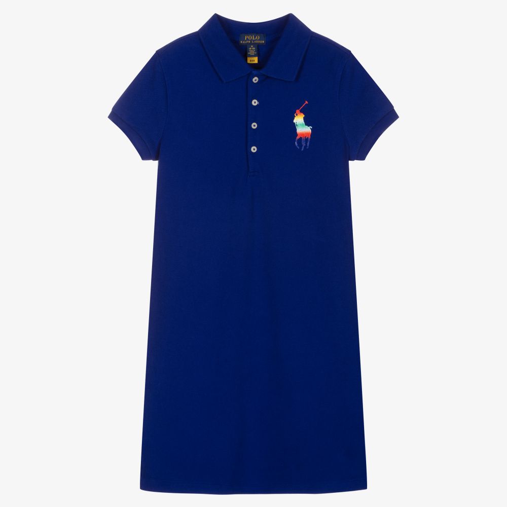 Ralph Lauren - Girls Blue Logo Polo Dress | Childrensalon
