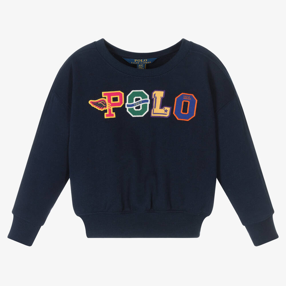 Polo Ralph Lauren - سويتشيرت قطن جيرسي لون كحلي للبنات | Childrensalon