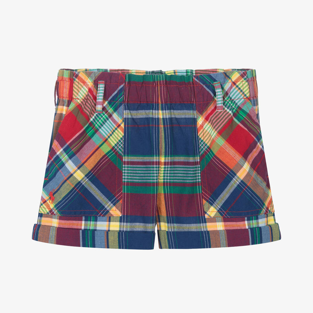 Ralph Lauren Girls Blue Madras Cotton Shorts Childrensalon Outlet