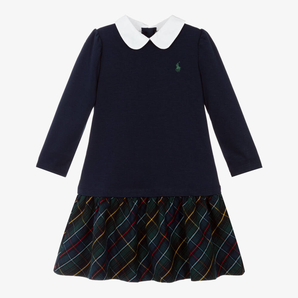 Ralph Lauren-Girls Blue Milano Jersey Dress with Tartan Flannel Skirt | Childrensalon Outlet