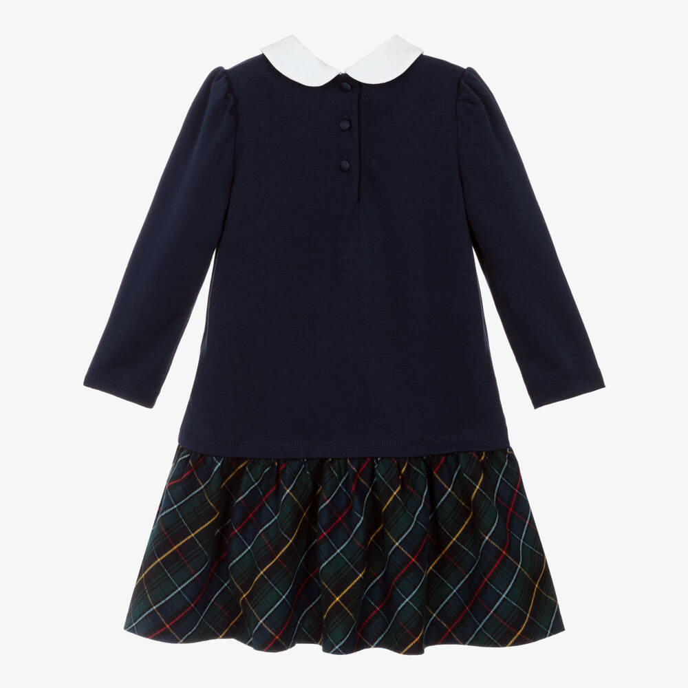 Ralph Lauren-Girls Blue Milano Jersey Dress with Tartan Flannel Skirt | Childrensalon Outlet