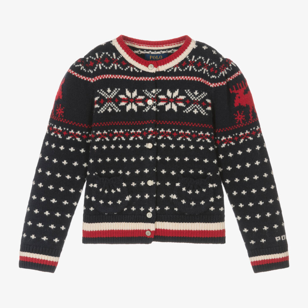 Ralph Lauren-Girls Blue Nordic Pattern Cardigan | Childrensalon Outlet