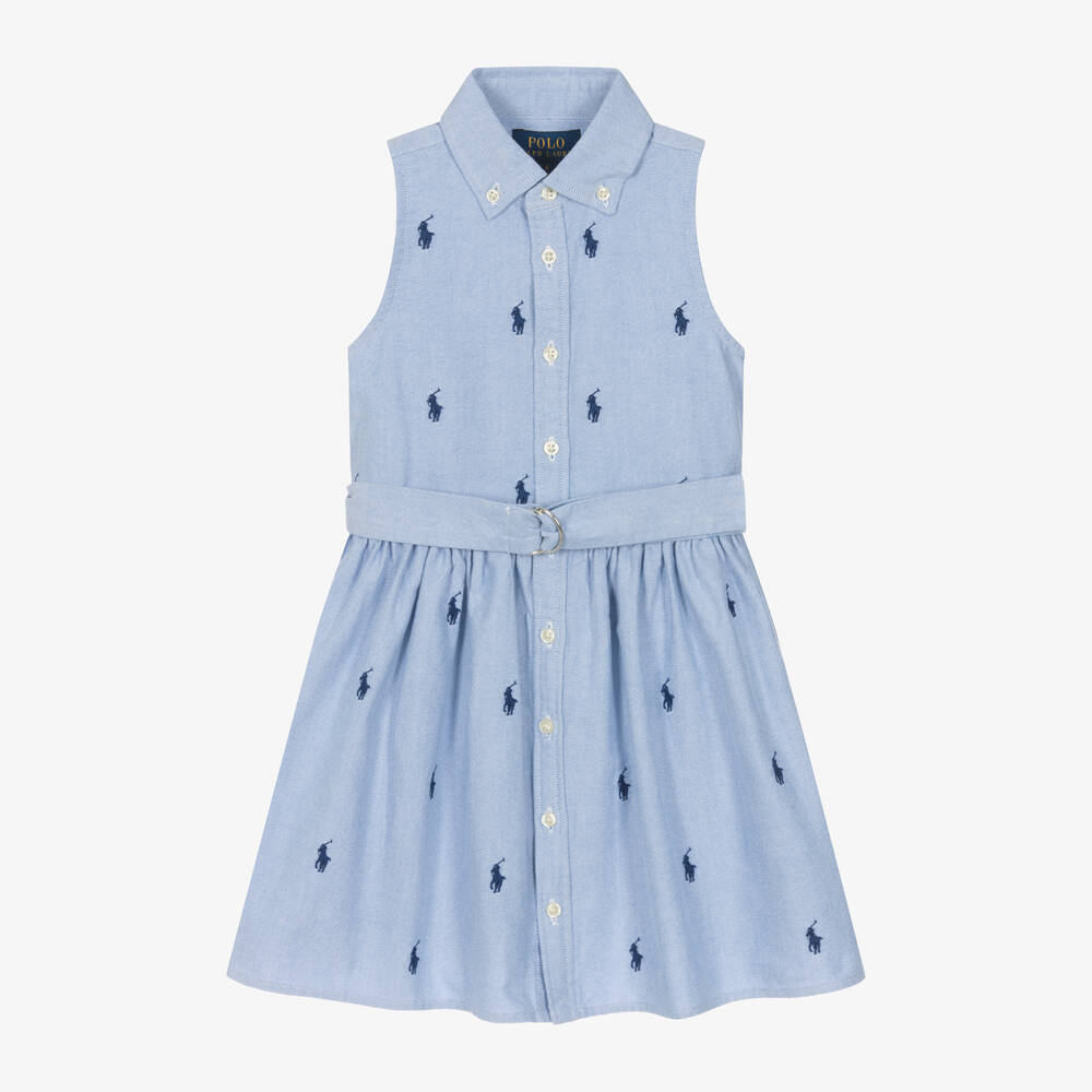 Girls Blue Oxford Cotton Shirt Dress