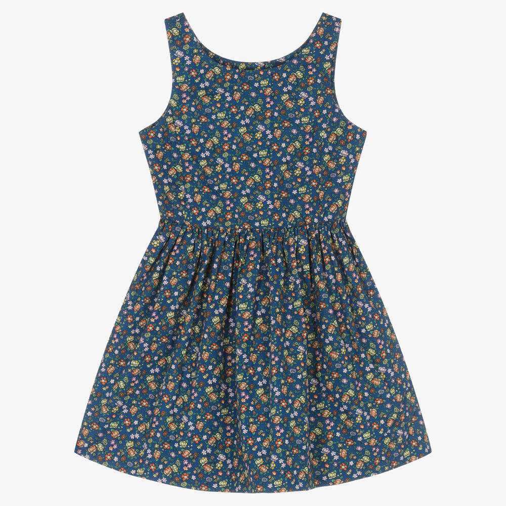 Ralph Lauren-Girls Blue & Pink Floral Cotton Dress | Childrensalon Outlet