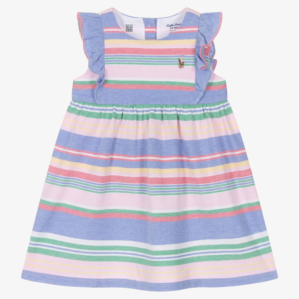 Ralph Lauren - Girls Blue & Pink Stripe Dress | Childrensalon