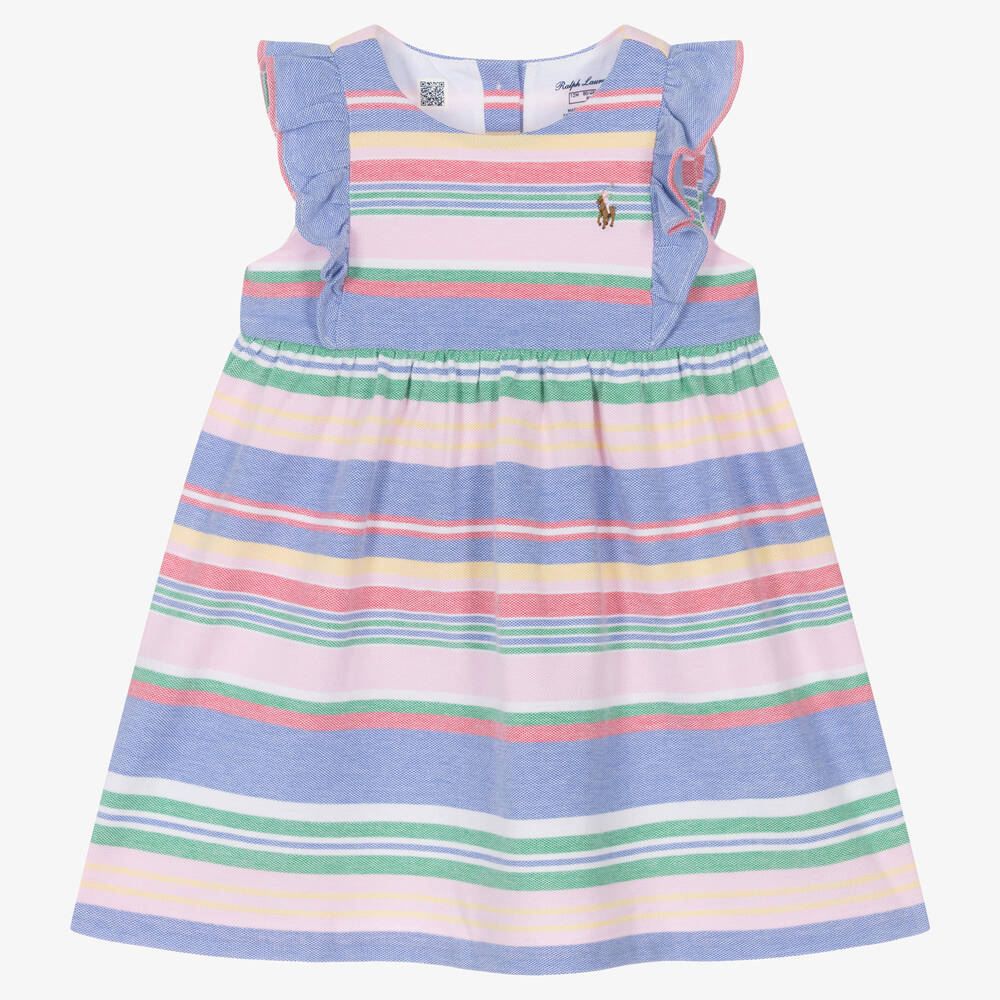 Ralph Lauren - Robe rayée bleue et rose fille | Childrensalon