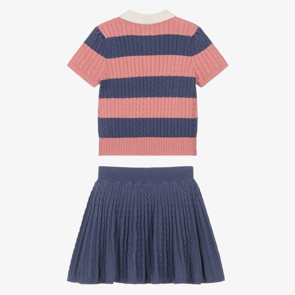 Ralph Lauren-Girls Blue & Pink Striped Cotton Knit Skirt Set | Childrensalon Outlet