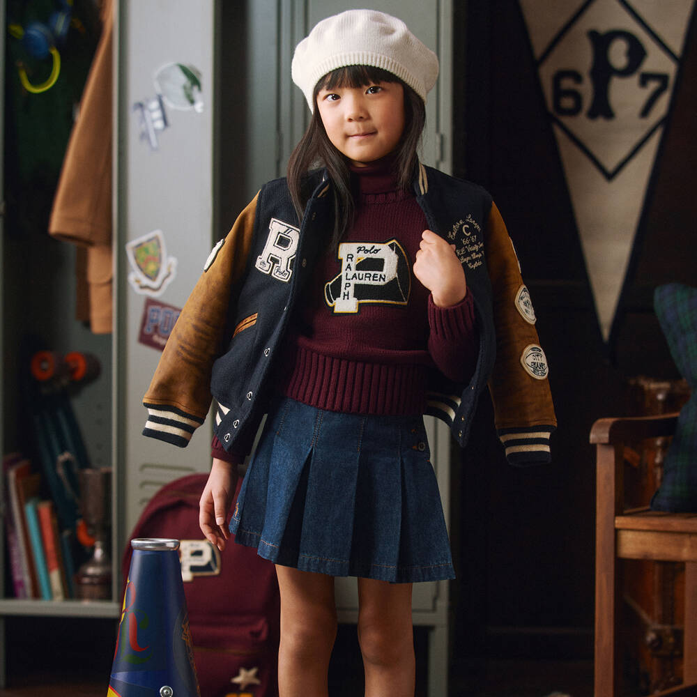 Ralph Lauren-Girls Blue Pleated Denim Skirt | Childrensalon Outlet