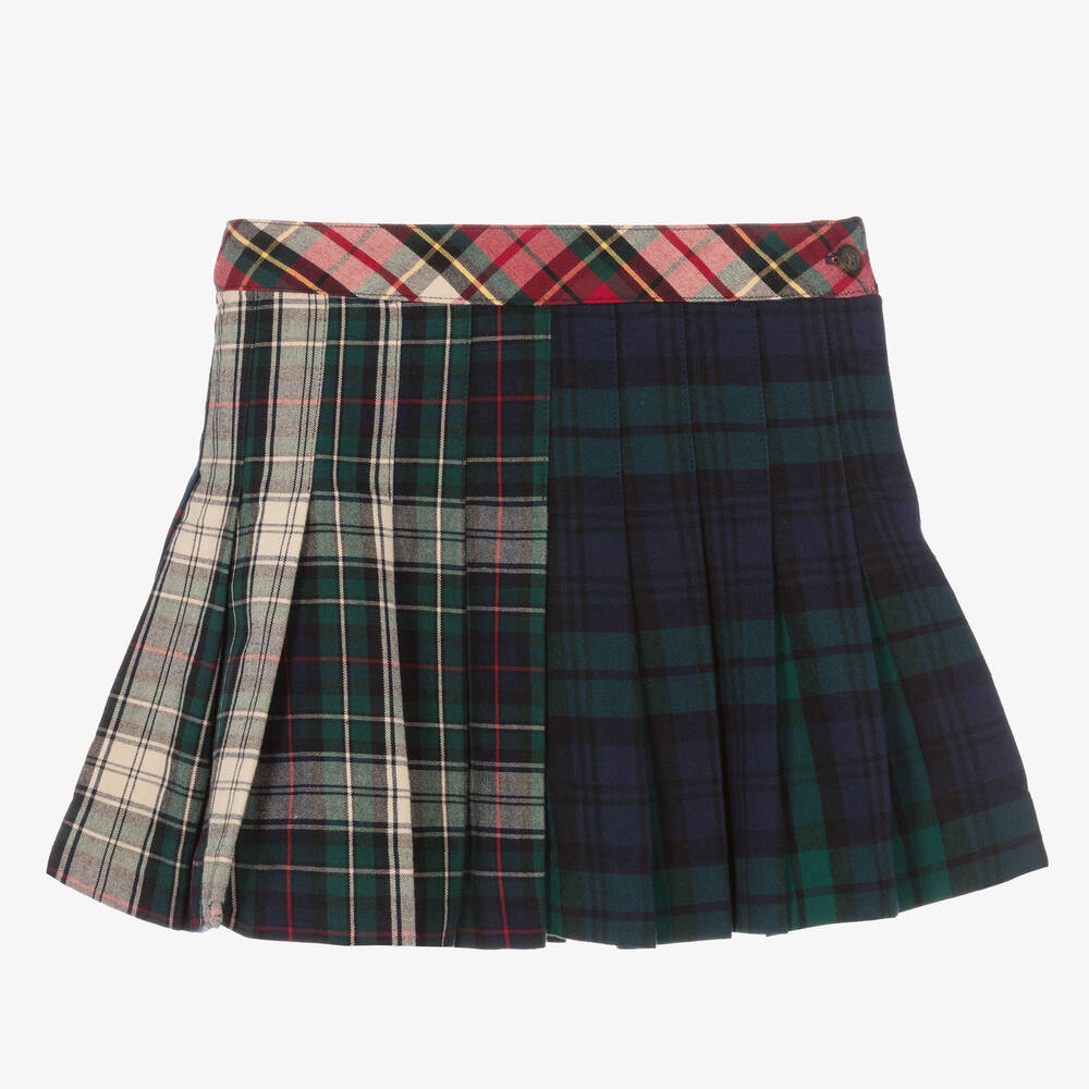 Polo Ralph Lauren - Girls Blue Pleated Tartan Skirt | Childrensalon