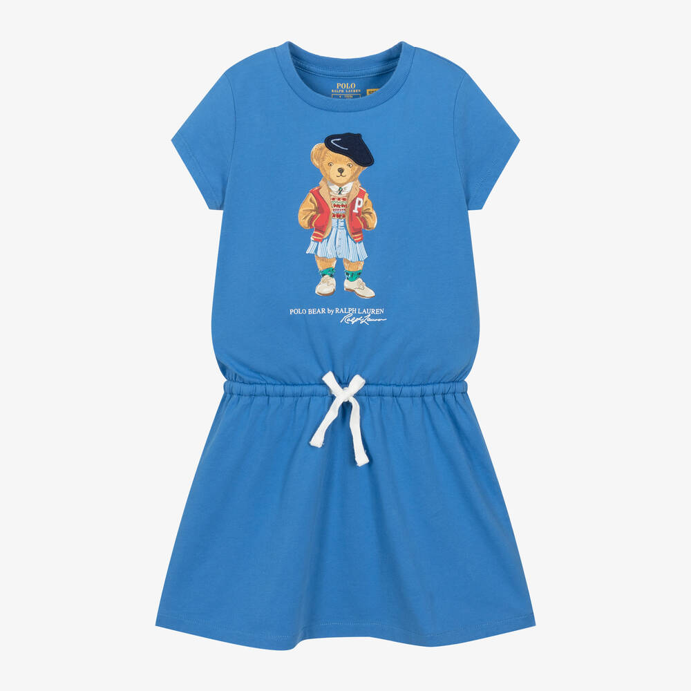 Ralph Lauren-Girls Blue Polo Bear Cotton Dress | Childrensalon Outlet