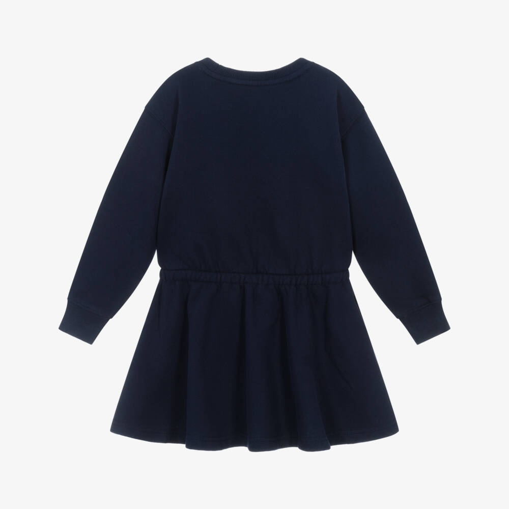 Ralph Lauren-Girls Blue Polo Bear Sweatshirt Dress with Drawstring Waist | Childrensalon Outlet