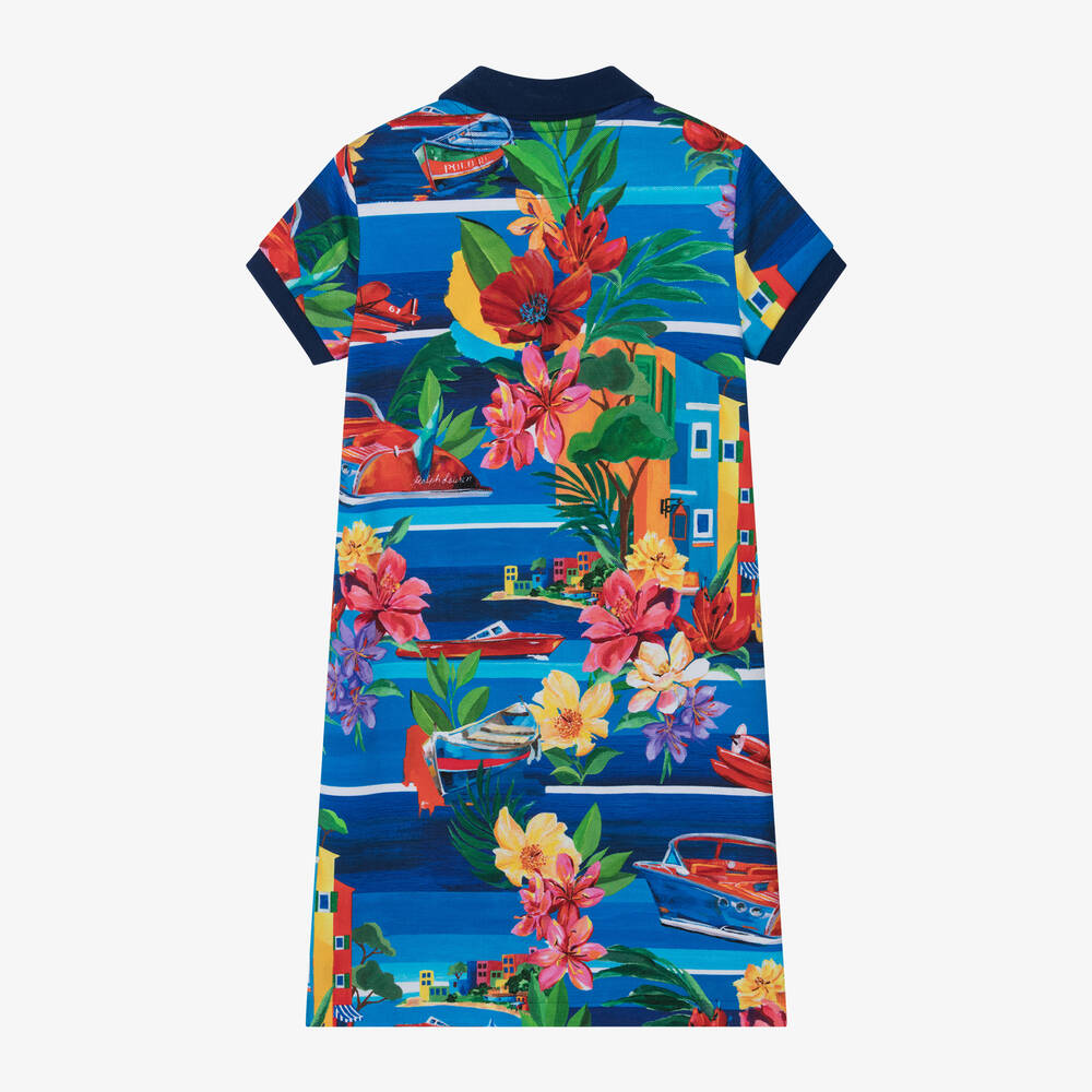 Ralph Lauren-Girls Blue Riviera Cotton Polo Dress | Childrensalon Outlet