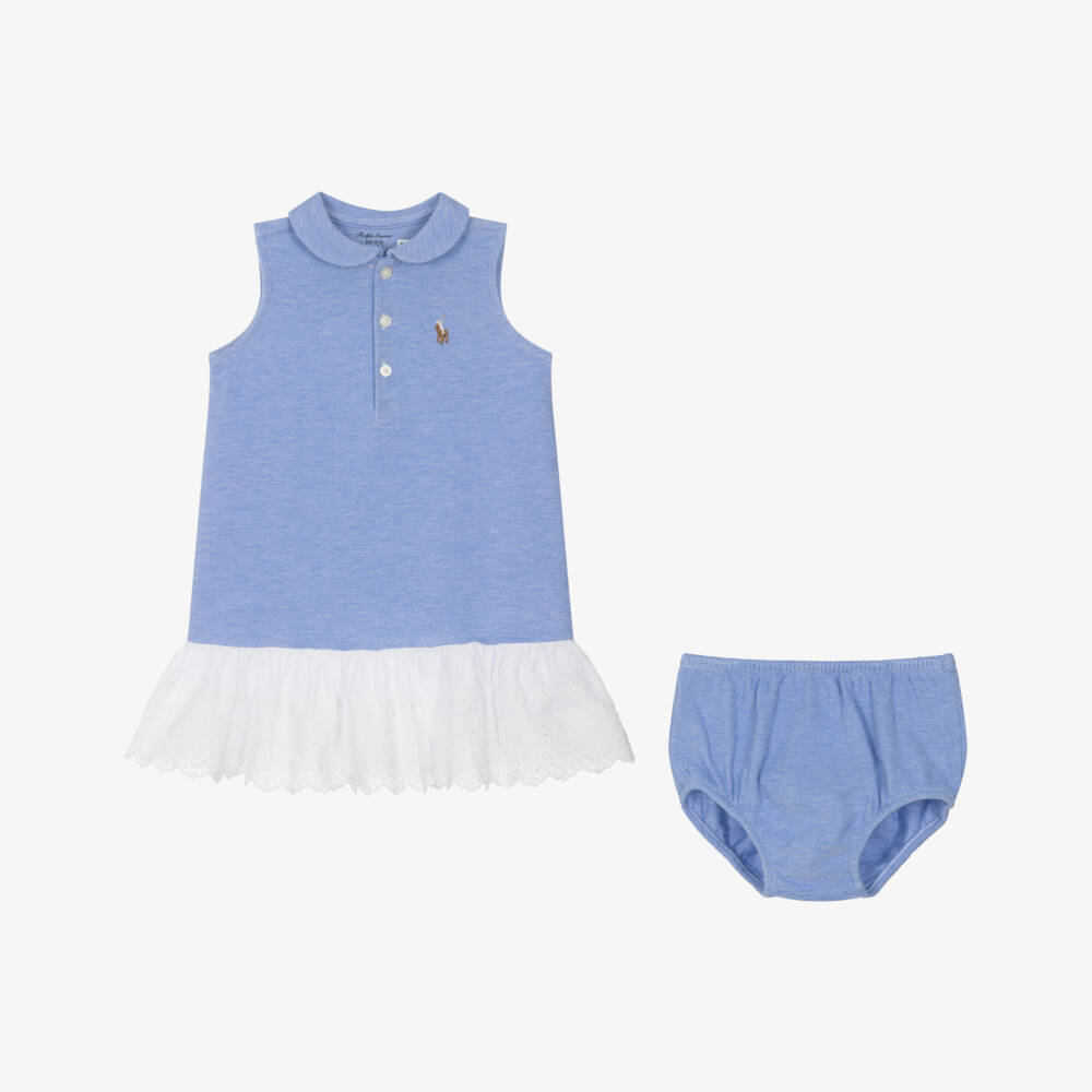 Ralph Lauren-Girls Blue Sleeveless Cotton Frock | Childrensalon Outlet